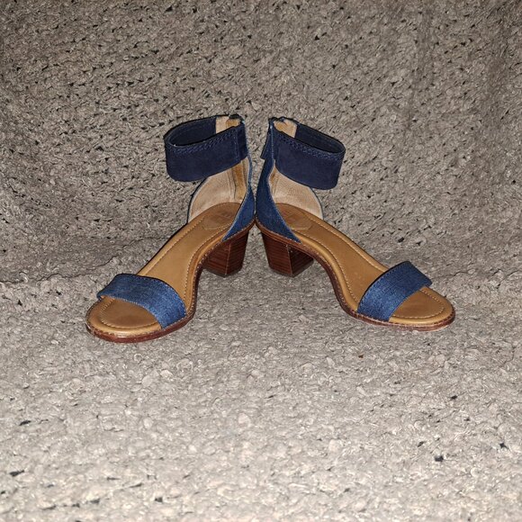 FRYE-Brielle-Denim-Back Zip-Suede Ankle Strap-Block Heel-Sz 6.5-Excellent - Picture 4 of 8